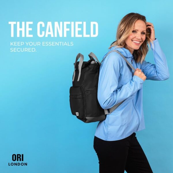 ORI LONDON Rolltop Backpack for Men & Women - Medium Nylon Travel Backpack with Multiple Pockets for Laptop, Phone, Keys, Wallet, Bottles - The Canfield, Burnt Blue Backpack, 16.5x11.8x4.7” - Image 2