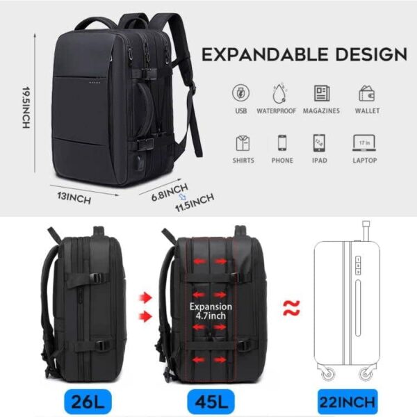 45L Carry On Backpack, Weekender Travel Backpacks, 17.3 inch Laptop Back Pack Business Expandable Bag for Men and Women - Image 2